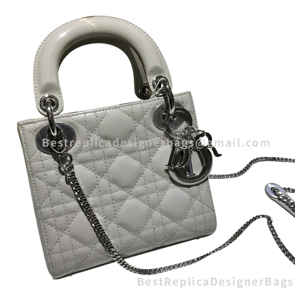 Dior Mini Dior Quilted Patent Calfskin Bag Pearl Grey SHW